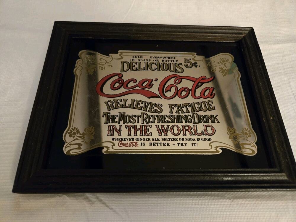 Delicious Coca-Cola Mirror Sign Most Refreshing Drink In The World 12.5x10"